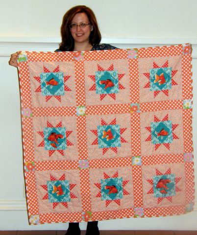 Rose Kowalski-In the Fishbowl, an orange fish quilt