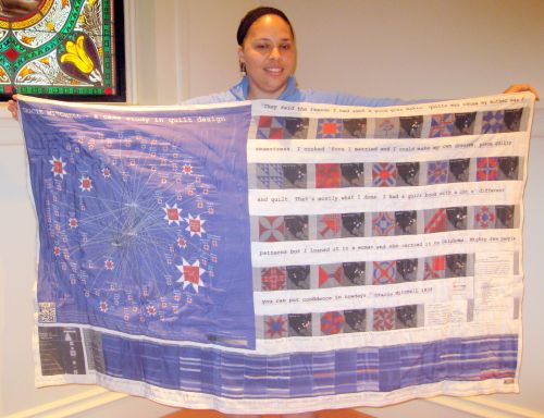 Deimosa Webber-Bey-Maker Known-This data quilt visualizes the research done on Gracie Mitchell, a quilter interviewed by the WPA in 1938